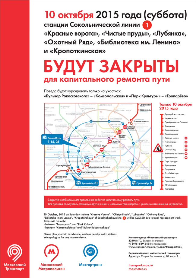 Закрытие Сокольнической линии 10.10.2015